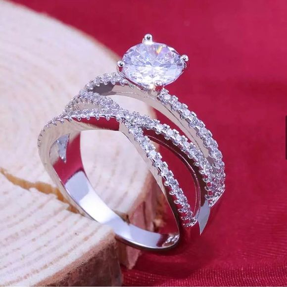 ✨💍925 Sterling Silver Cross Wrap Diamond Ring - Picture 5 of 6